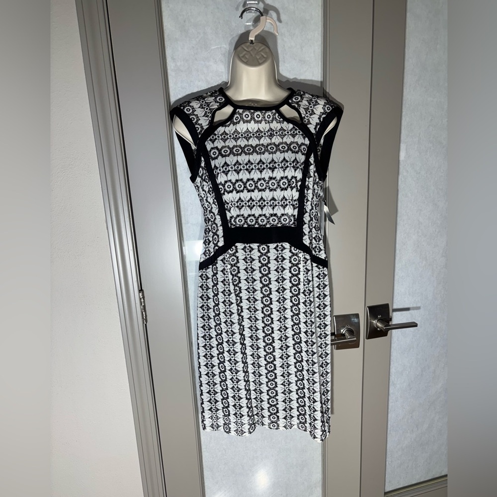 Elegant Black and White Patterned Dress by Nanette Lepore